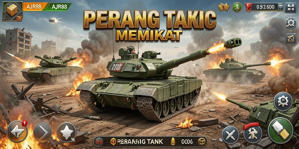 Tampilan antarmuka permainan Perang Tank yang menarik dan dinamis.