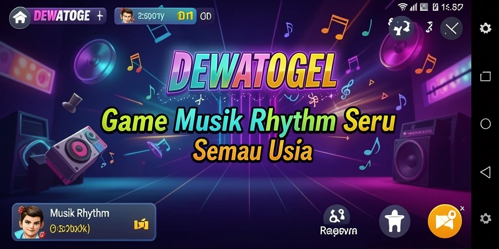 Tampilan antarmuka interaktif DEWATOGEL dalam permainan Musik Rhythm.