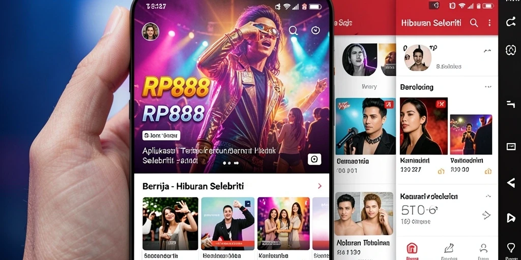 Tampilan menarik aplikasi RP888 dengan berita selebriti terkini.