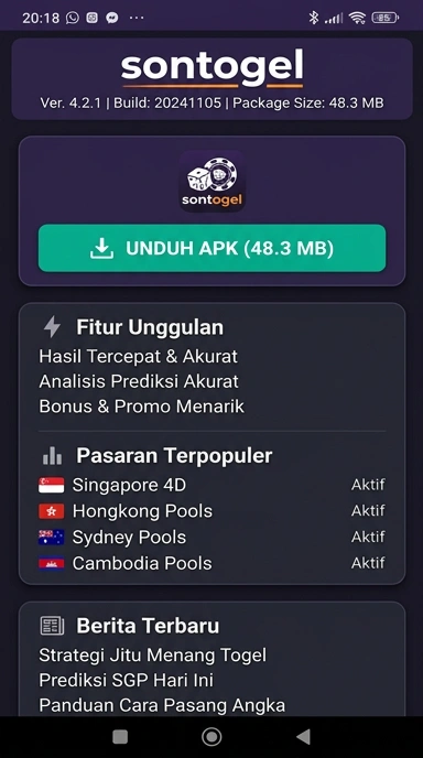 Tampilan halaman APK sontogel