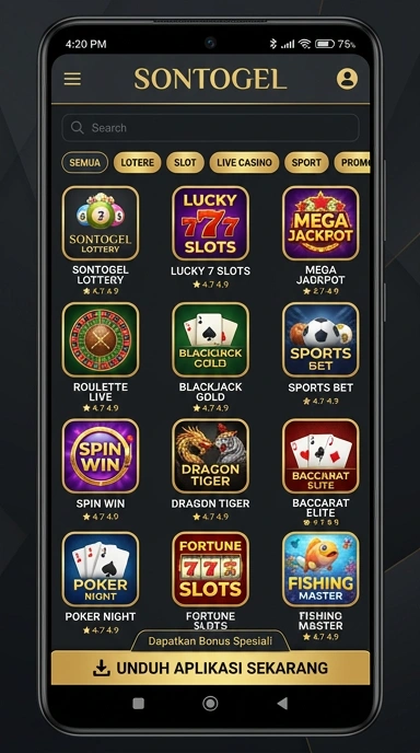 Tampilan katalog aplikasi sontogel