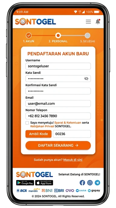 Tampilan halaman daftar sontogel
